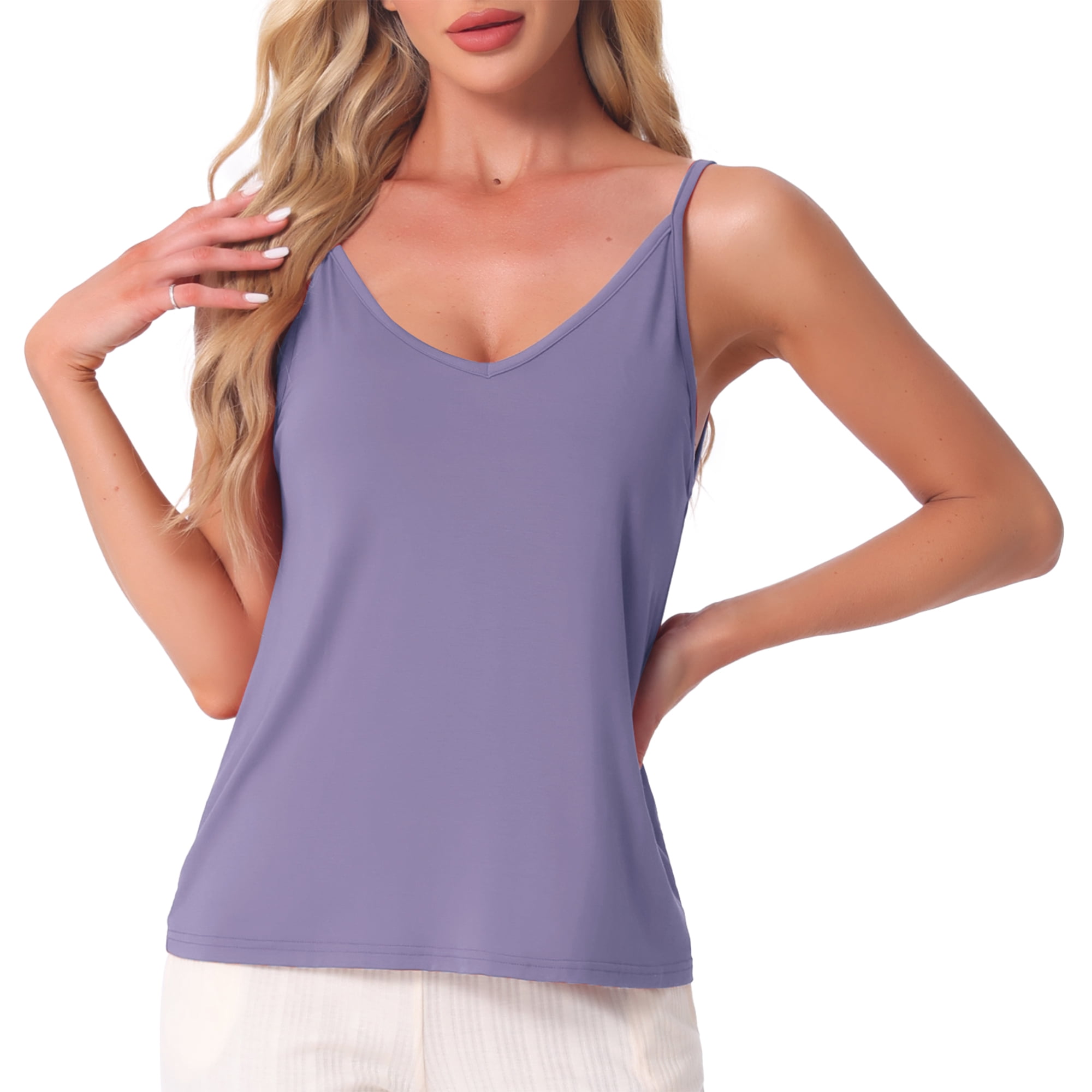DARING DIVA Women's Sleeveless Base Layer Spaghetti Straps V Neck Tank Tops S Purple