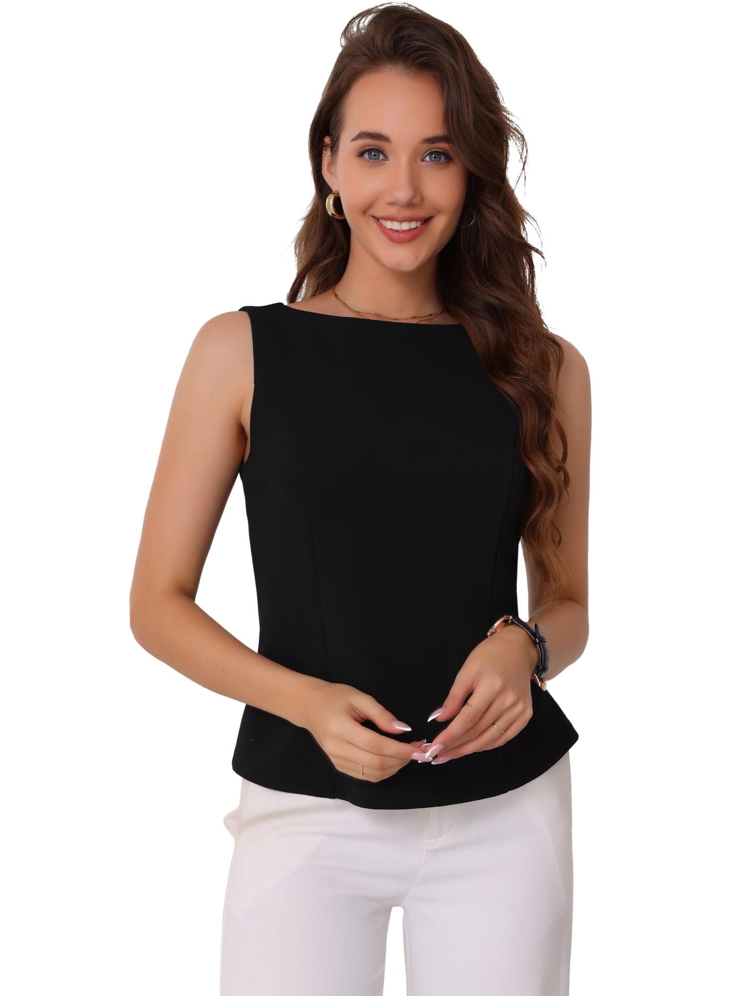 DARING DIVA Women's Sleeveless Business Work Summer Tank Top L Black