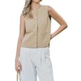 thumbnail image 1 of DARING DIVA Women's Sleeveless Button Down Loose Fit Waistcoat Top S Khaki, 1 of 7