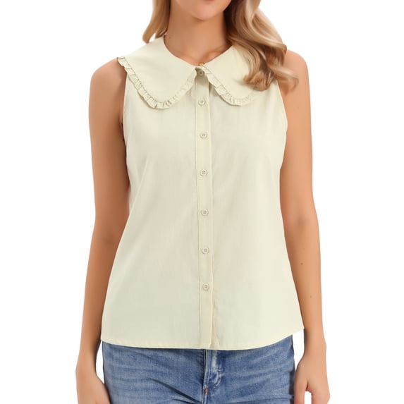 DARING DIVA Women's Button-Down Peter Pan Collar Tank Tops XS Apricot