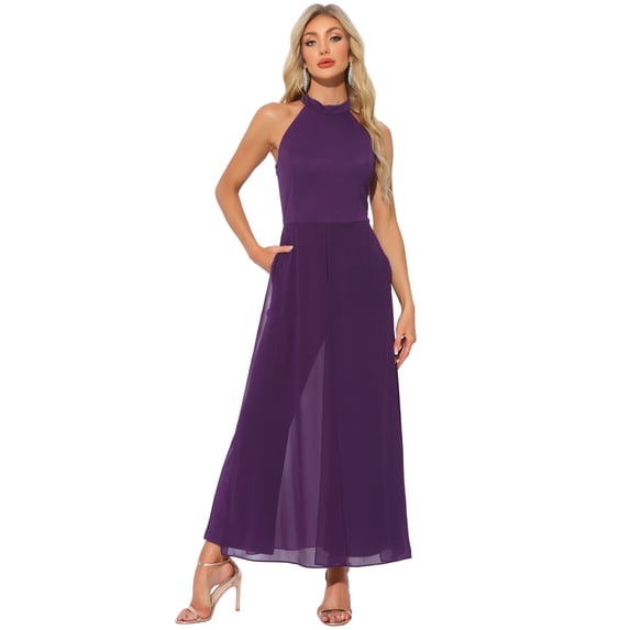 DARING DIVA Women's Sleeveless Chiffon Wide Leg Jumpsuit S Dark Purple