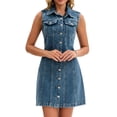 thumbnail image 1 of DARING DIVA Women's Sleeveless Collared Button Down Short Jean Dress 2XL Grey Blue, 1 of 7