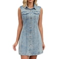 thumbnail image 1 of DARING DIVA Women's Sleeveless Collared Button Down Short Jean Dress S Light Blue, 1 of 7