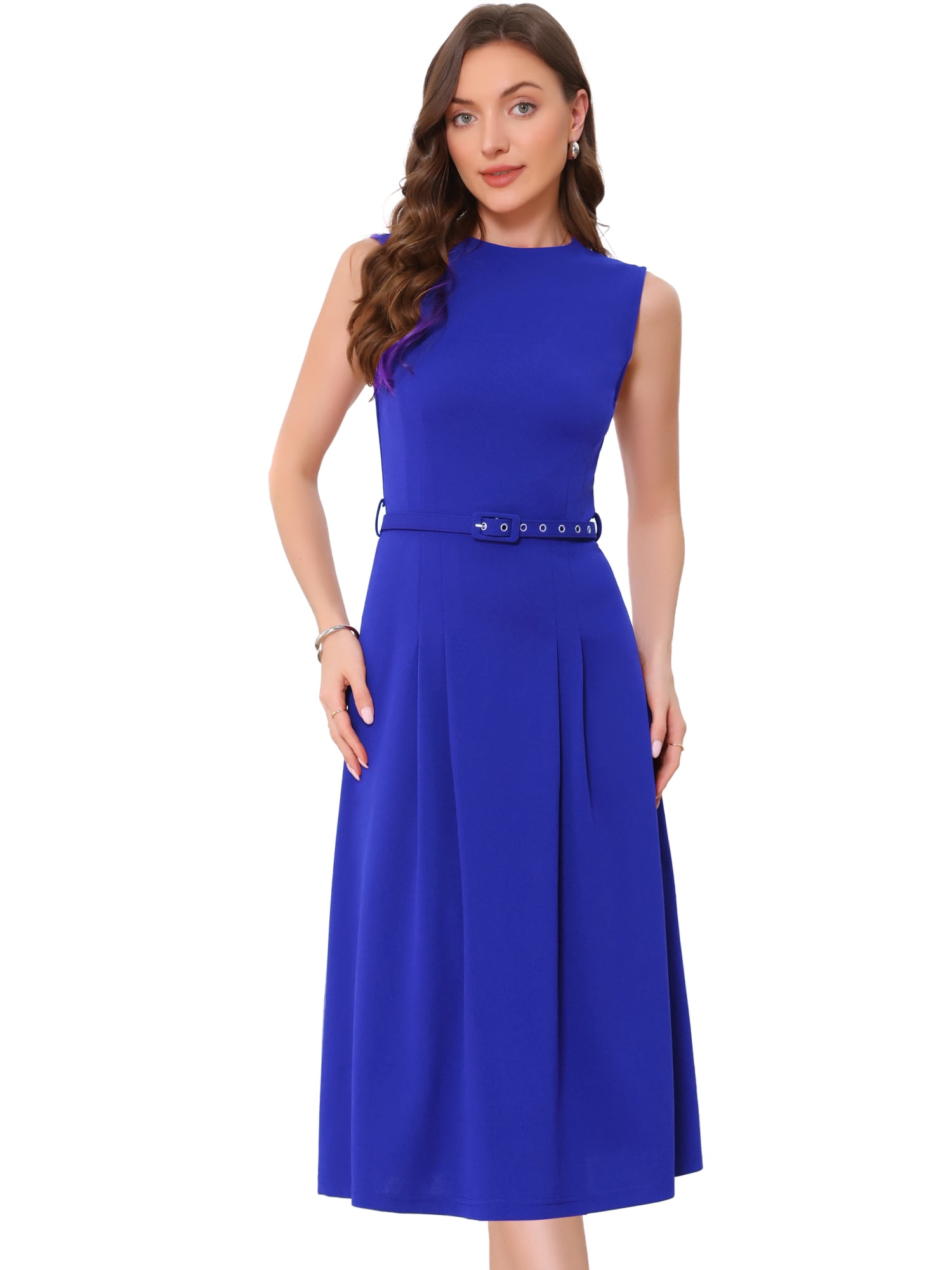 DARING DIVA Women's Sleeveless Crew Neck High Waist A-Line Dress M Royalblue