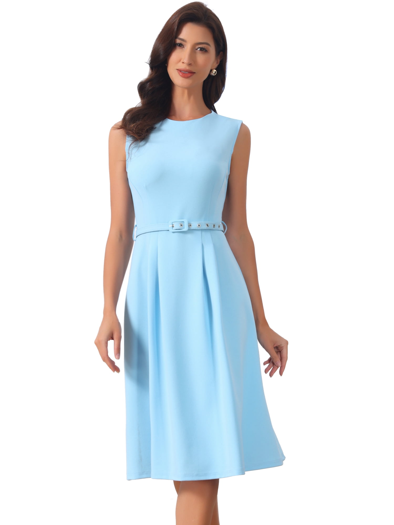 DARING DIVA Women's Sleeveless Crew Neck High Waist A-Line Dress M Sky Blue