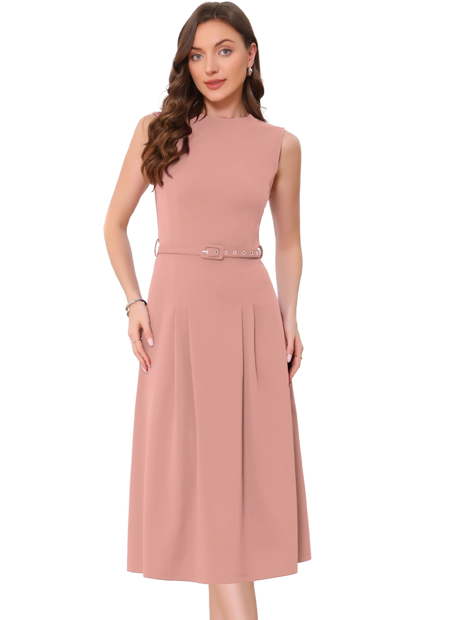 DARING DIVA Women's Sleeveless Crew Neck High Waist A-Line Dress S Blush Pink