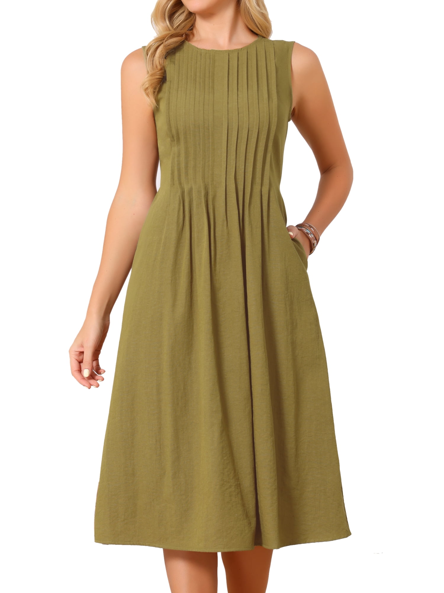 olive pleated midi dress Ottilie Olive Green Pleated Midi Dress