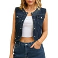 thumbnail image 1 of DARING DIVA Women's Sleeveless Denim Vest with Pearl Embellishments M Deep Blue, 1 of 7