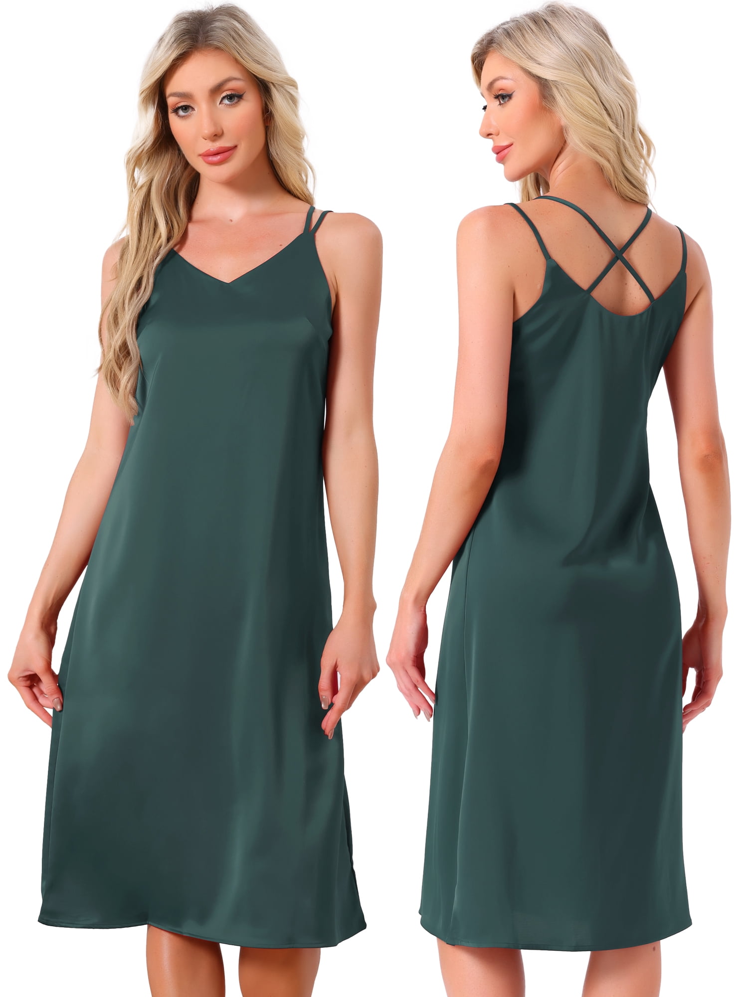 DARING DIVA Women's Sleeveless Double Spaghetti Strap V Neck Nightgown XS Green