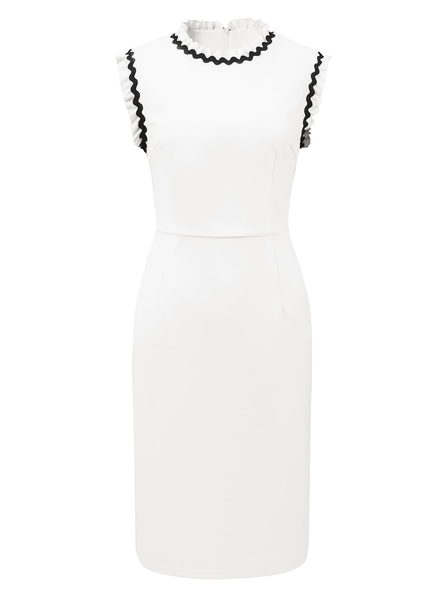 DARING DIVA Women's Sleeveless Dress Contrast Work Ruffled Sheath Dresses L White