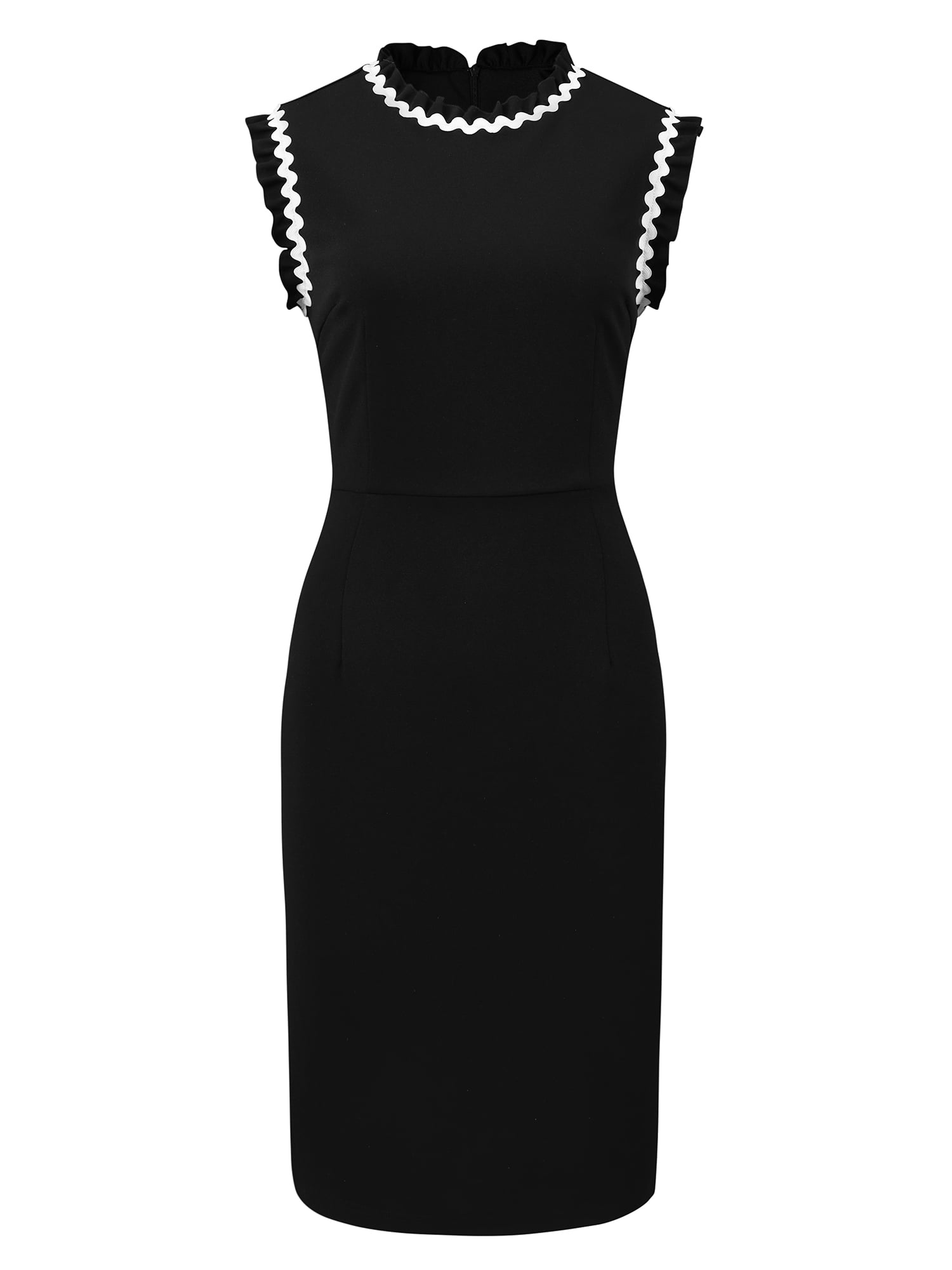 DARING DIVA Women's Sleeveless Dress Contrast Work Ruffled Sheath Dresses S Black