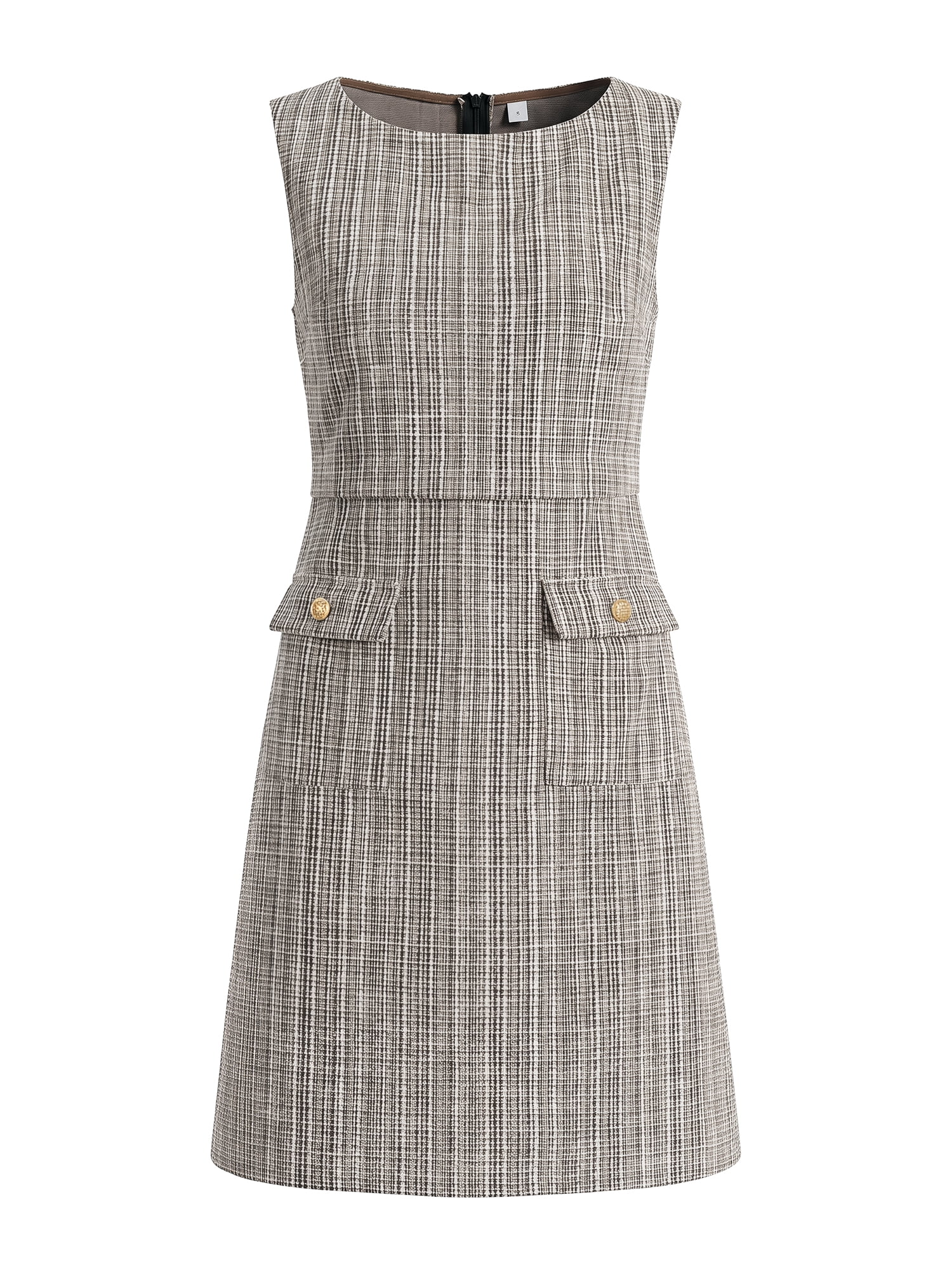 DARING DIVA Women's Sleeveless Elegant Tweed Boat Neck Sheath Dress XL Brown Yellow
