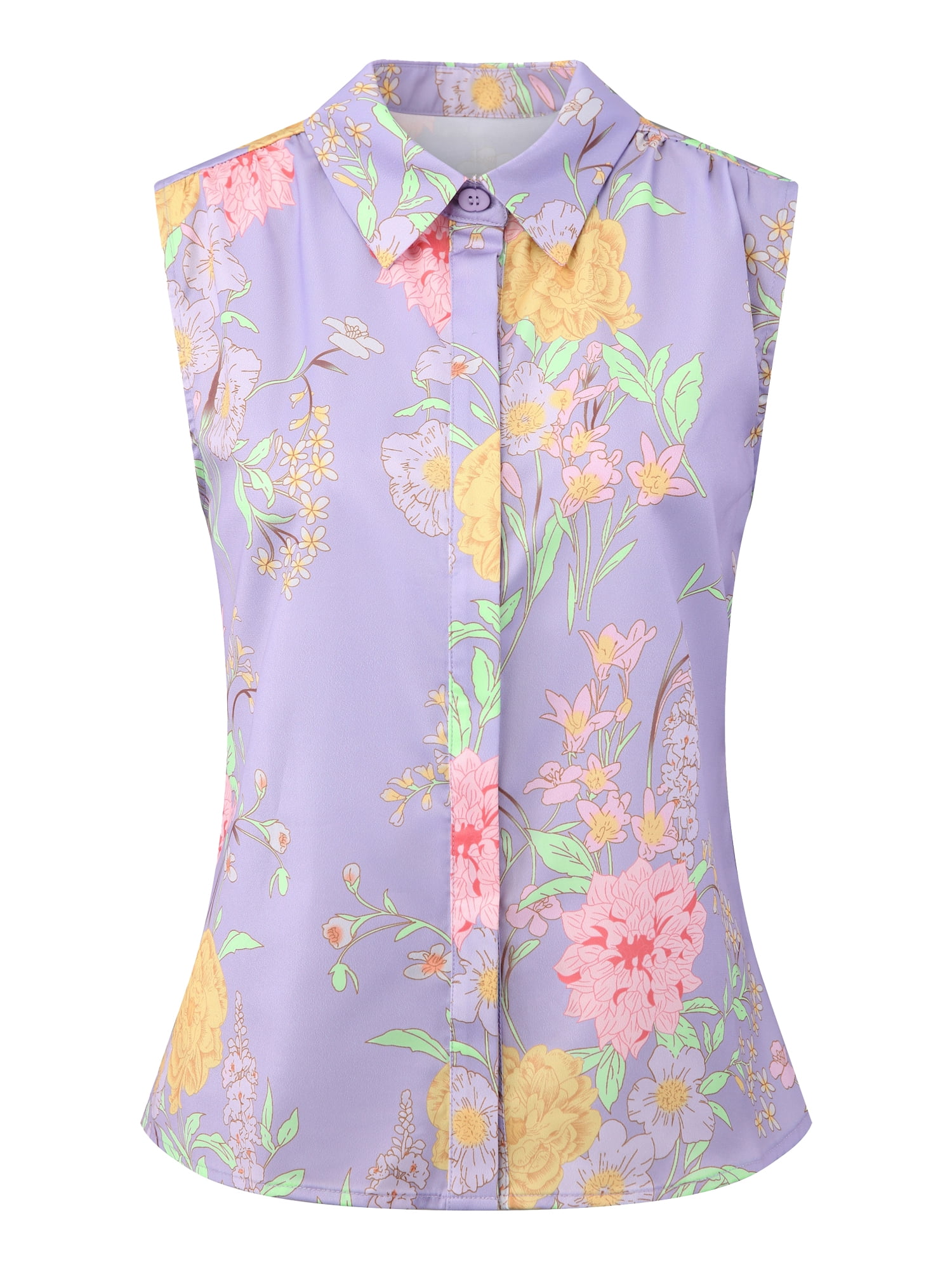 DARING DIVA Women's Sleeveless Floral Button Down Casual Shirts XL Light Purple