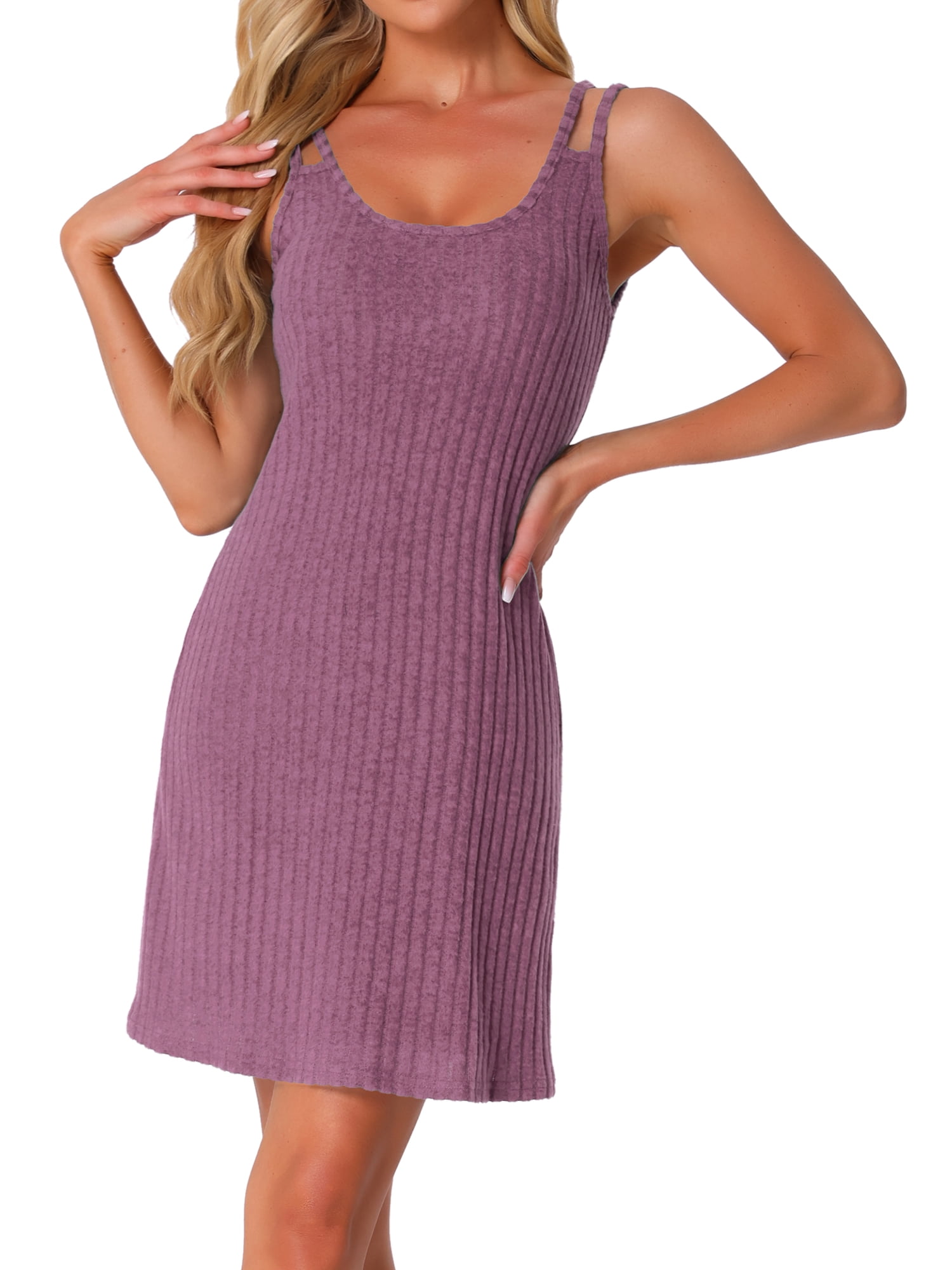 DARING DIVA Women's Sleeveless Lounge Ribbed Knit Tank Nightshirt XS Dark Purple