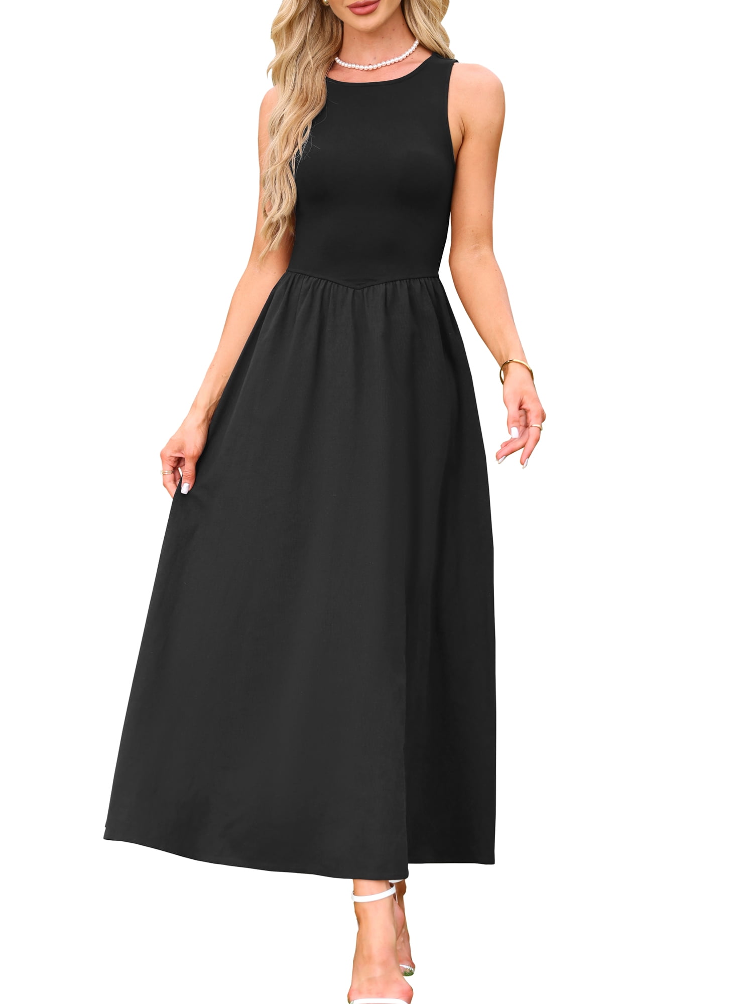 DARING DIVA Women's Sleeveless Maxi Patch Crew Neck Stretchy Tank Dress XL Black