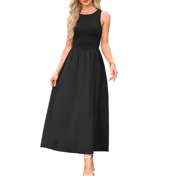 DARING DIVA Women's Sleeveless Maxi Patch Crew Neck Stretchy Tank Dress XS Black