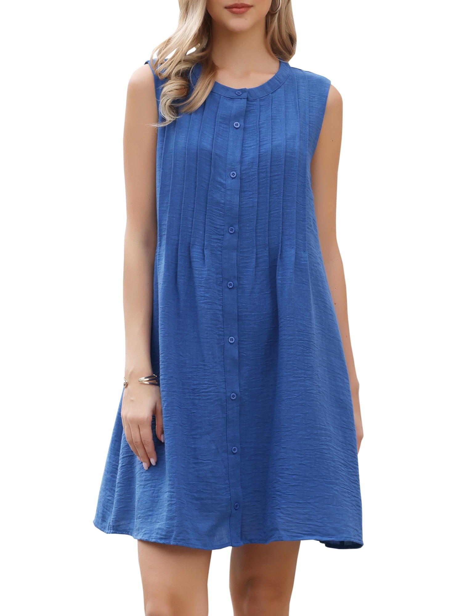 DARING DIVA Women's Sleeveless Mini Dress Boho Crew Neck Short Tank Dresses L Blue