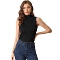 thumbnail image 1 of DARING DIVA Women's Sleeveless Ribbed Knit Mock Neck Tank Tops L Black, 1 of 6