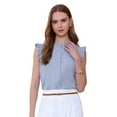 thumbnail image 1 of DARING DIVA Women's Sleeveless Ruffled Button Down Blouse S Grey Blue, 1 of 6