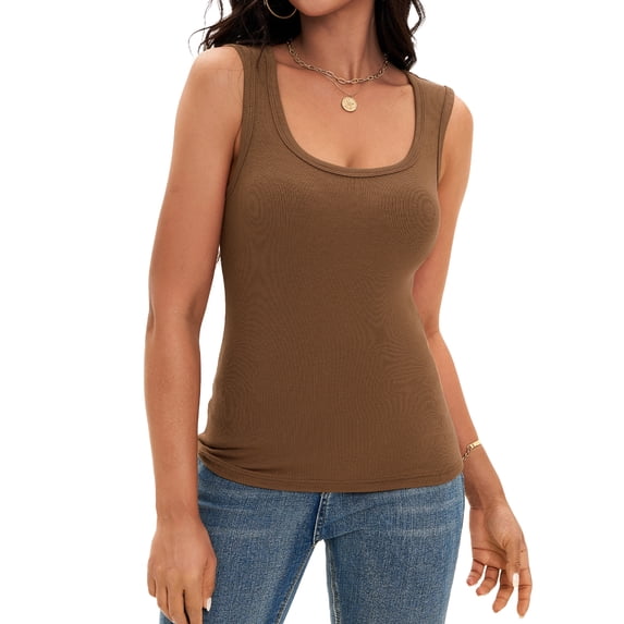 DARING DIVA Women's Sleeveless Scoop Neck Casual Fitted Tee Shirts XL Brown