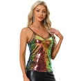 thumbnail image 1 of DARING DIVA Women's Sleeveless Sequin Mesh Panel Clue Cami Top L Brown Blue, 1 of 6
