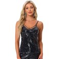 thumbnail image 1 of DARING DIVA Women's Sleeveless Sequin Mesh Panel Clue Cami Top XL Black Silver, 1 of 6
