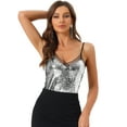 thumbnail image 1 of DARING DIVA Women's Sleeveless Sequin Mesh Panel Clue Cami Top XL Silver, 1 of 6