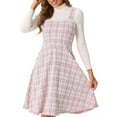 thumbnail image 1 of DARING DIVA Women's Sleeveless Square Neck Plaid A Line Pinafore Dresses L Pink, 1 of 6