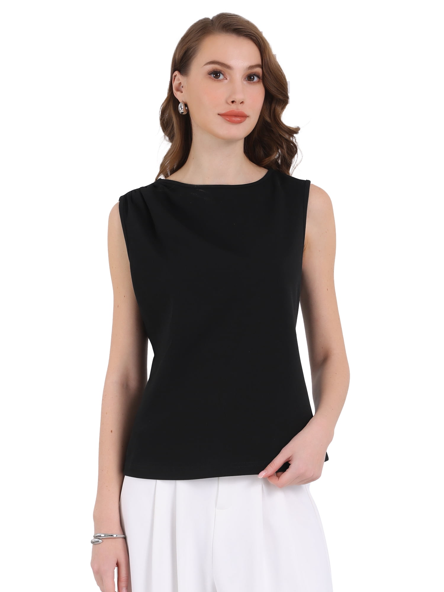 DARING DIVA Women's Sleeveless Summer Casual Pleated Tank Top S Black