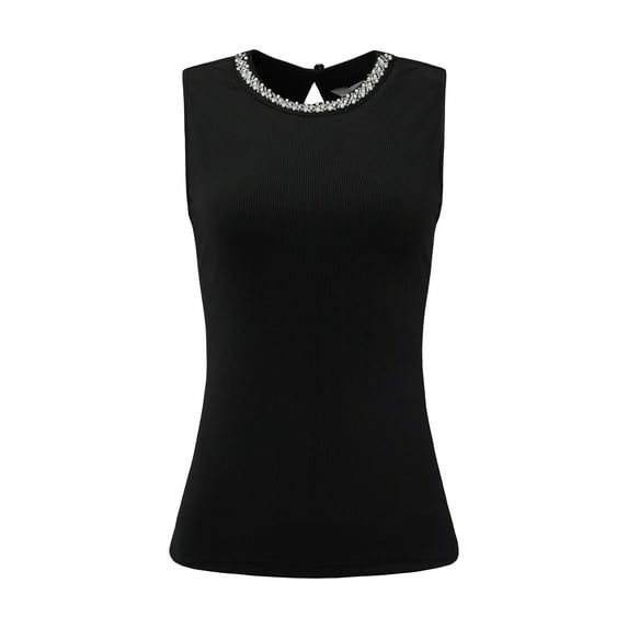 DARING DIVA Women's Sleeveless Top Casual Beaded Tank Blouses Tops S Black