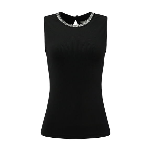 DARING DIVA Women's Sleeveless Top Casual Beaded Tank Blouses Tops XL Black