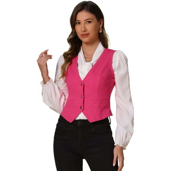 DARING DIVA Women's Sleeveless V Neck Casual Waistcoat Vest Jacket L Hot Pink