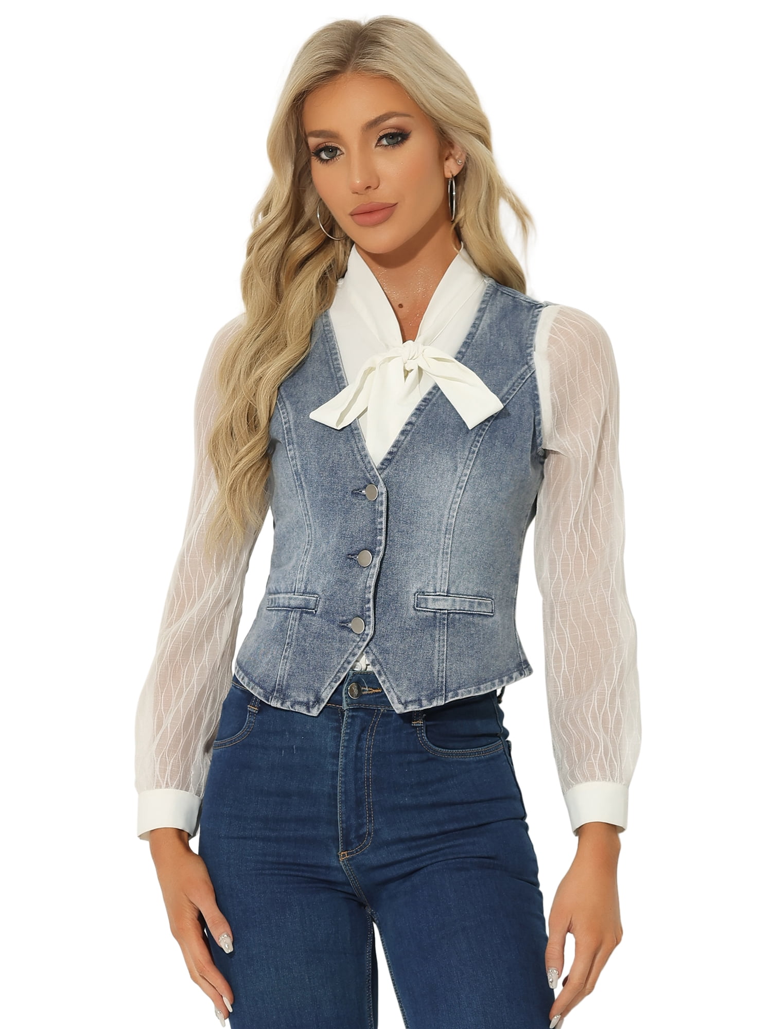DARING DIVA Women's Sleeveless V Neck Casual Waistcoat Vest Jacket S Dusty Blue