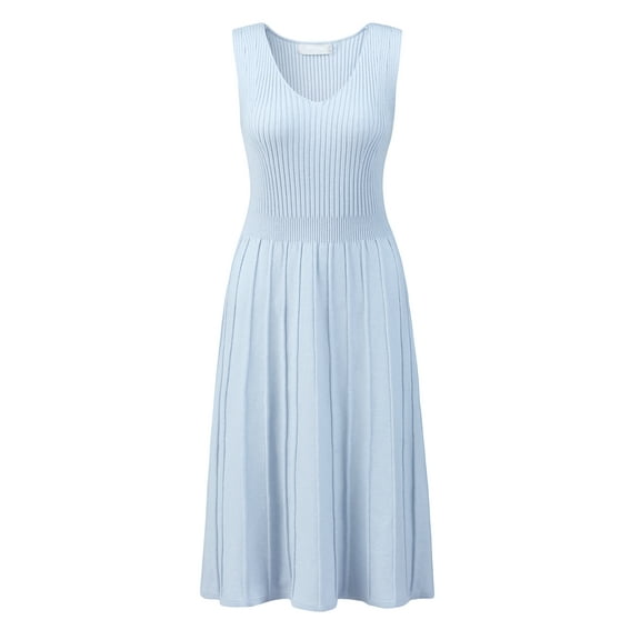 DARING DIVA Women's Sleeveless V Neck Elegant A Line Midi Dresses M Blue