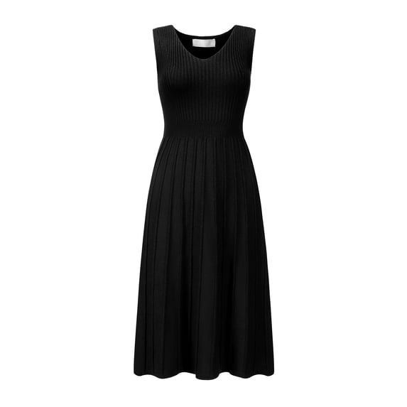 DARING DIVA Women's Sleeveless V Neck Elegant A Line Midi Dresses XL Black