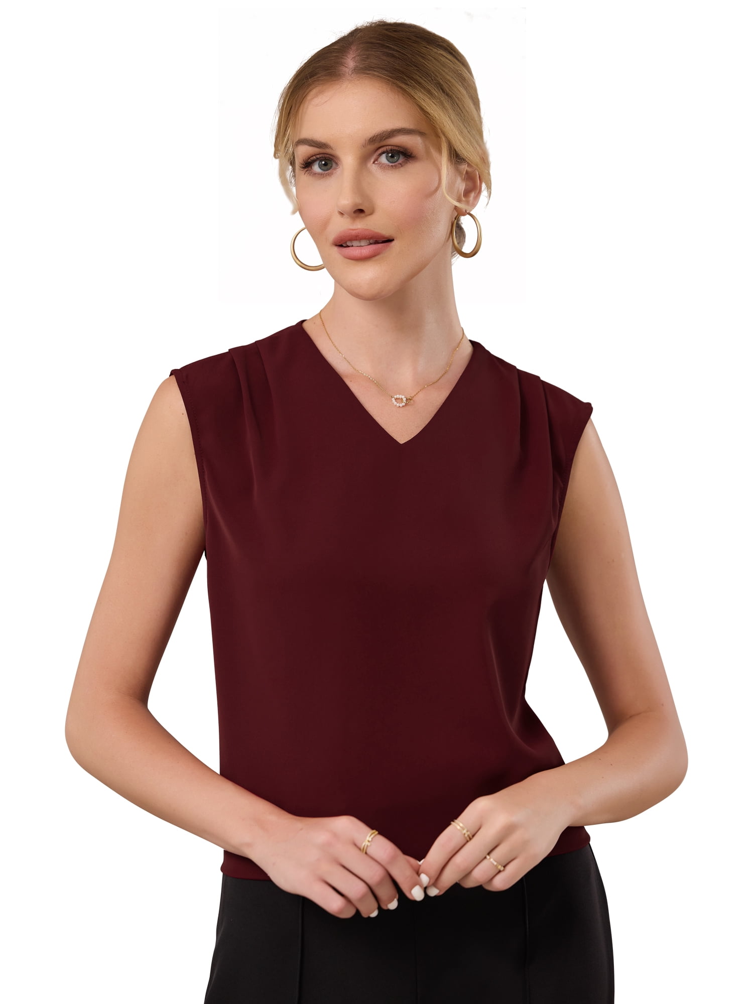 DARING DIVA Women's Sleeveless Tank Top V Neck Camisole Shirt XL Dark Red