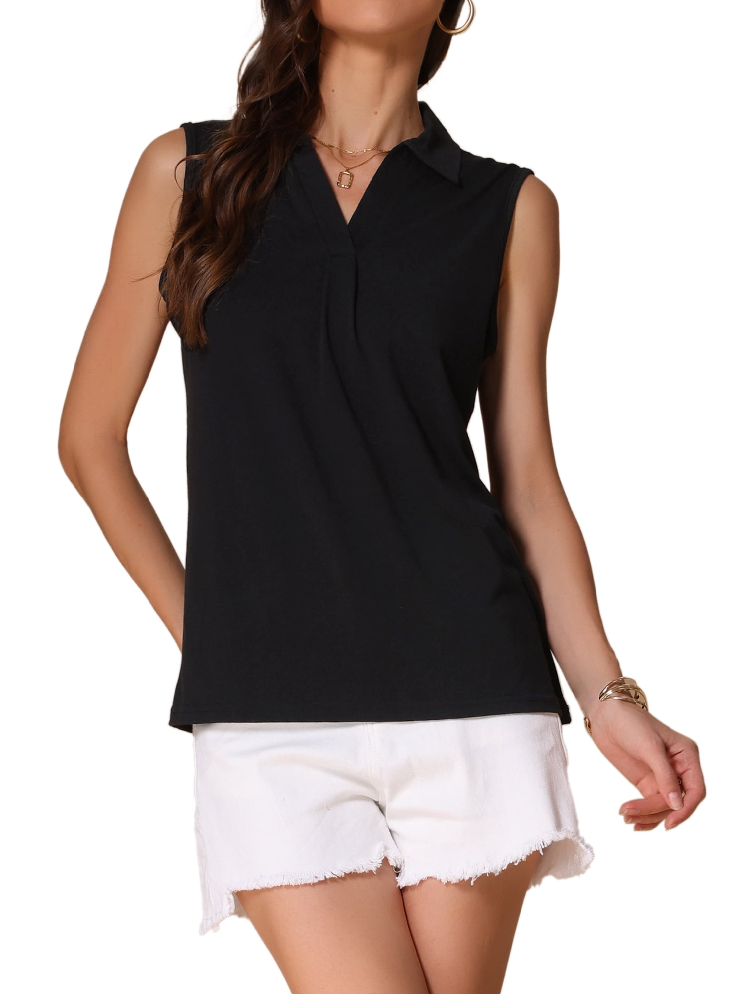 DARING DIVA Women's Sleeveless V Neck Solid Loose Casual Top L Black