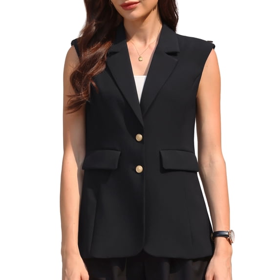 DARING DIVA Women's Sleeveless Vest Notch Lapel Suit Jacket with Pockets S Black