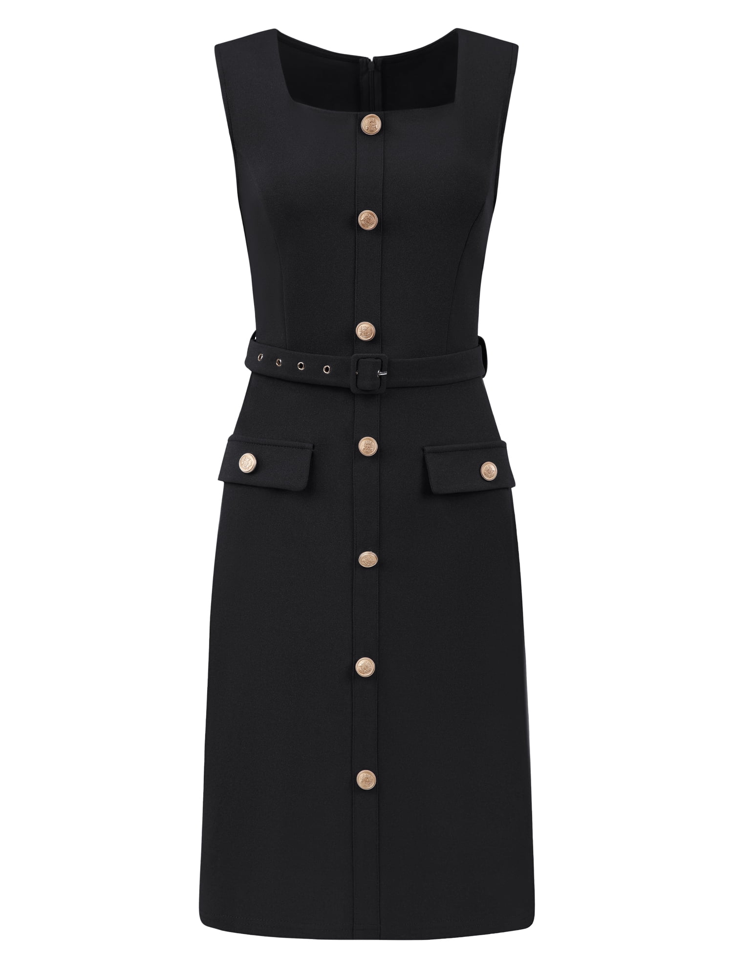 DARING DIVA Women's Sleeveless Work Dress Square Neck Bodycon Pencil Dresses 2XL Black