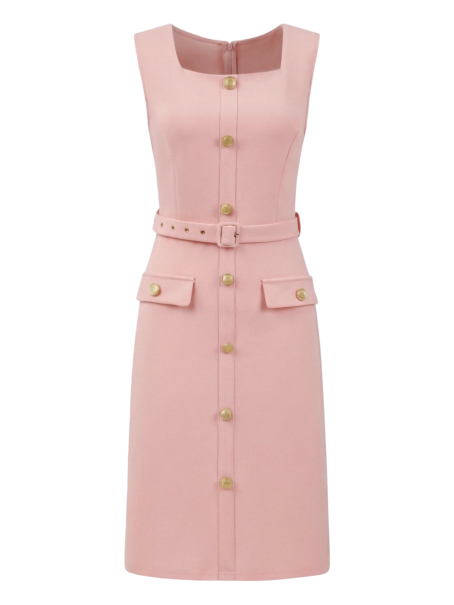 DARING DIVA Women's Sleeveless Work Dress Square Neck Bodycon Pencil Dresses M Pink