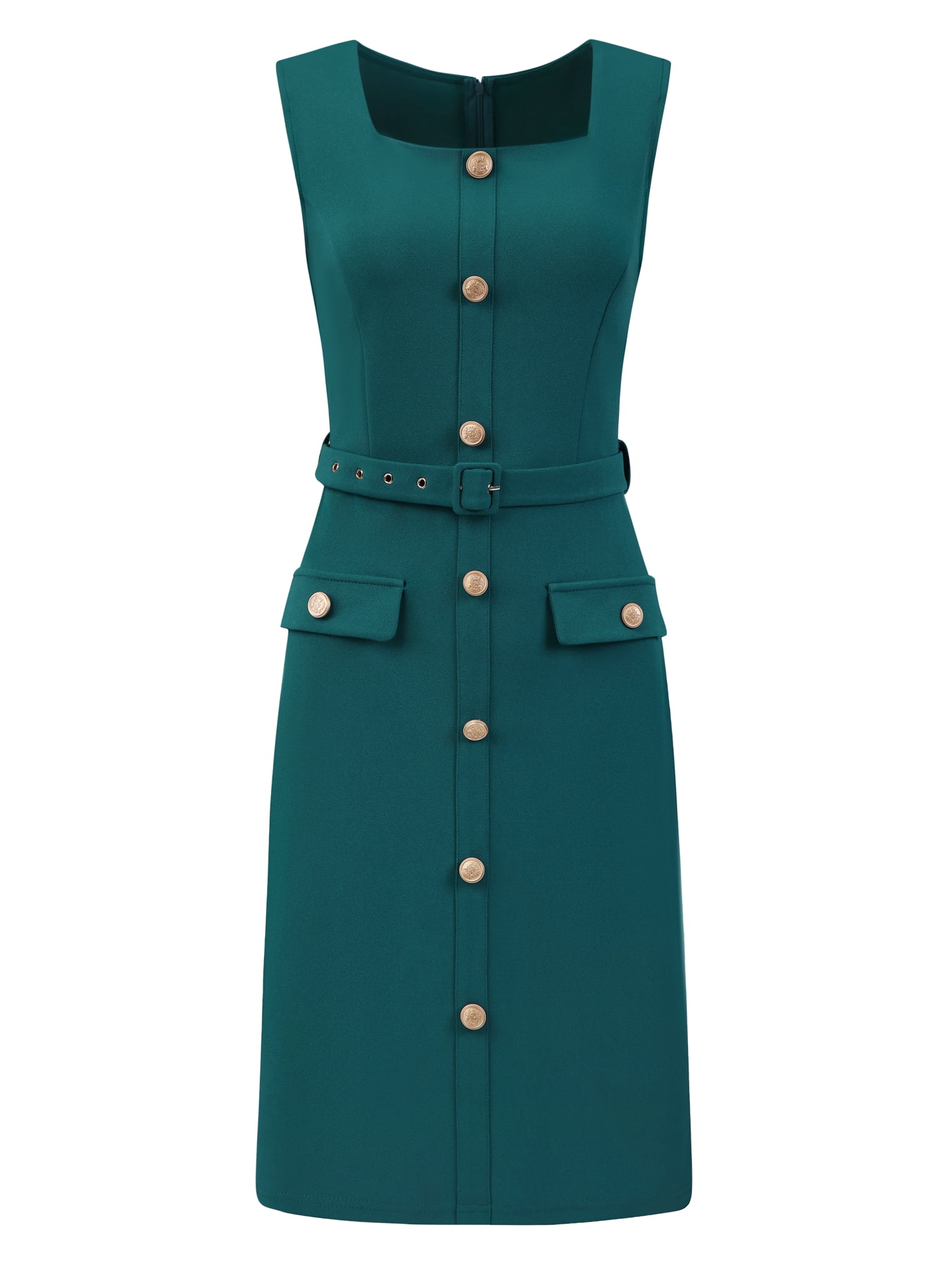 DARING DIVA Women's Sleeveless Work Dress Square Neck Bodycon Pencil Dresses XL Blue