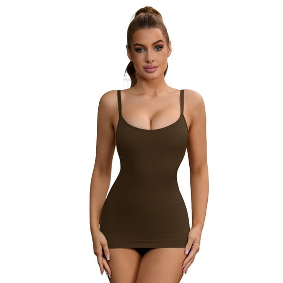 DARING DIVA Women's Slim Adjustable Straps Tummy Control Shapewear Camisoles Brown M