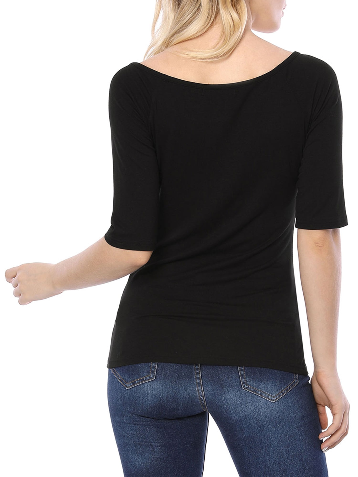 DARING DIVA Women's Slim Fit Pullover Boat Neck Stretchable T-Shirt 2XL Black