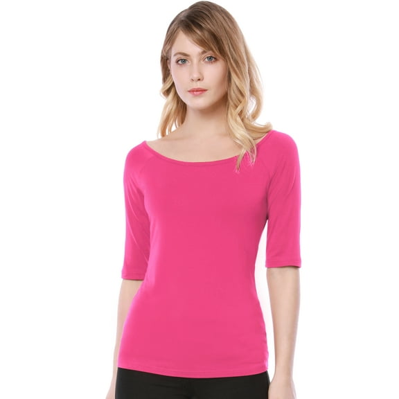 DARING DIVA Women's Slim Fit Pullover Boat Neck Stretchable T-Shirt 2XL Hot Pink
