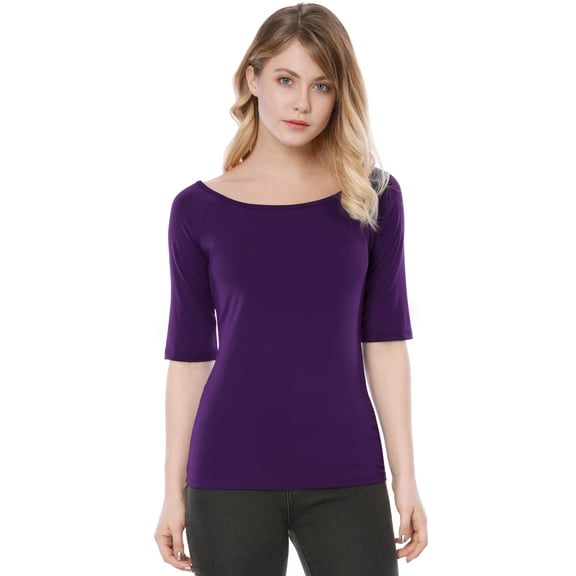 DARING DIVA Women's Slim Fit Pullover Boat Neck Stretchable T-Shirt 3XL Dark Purple