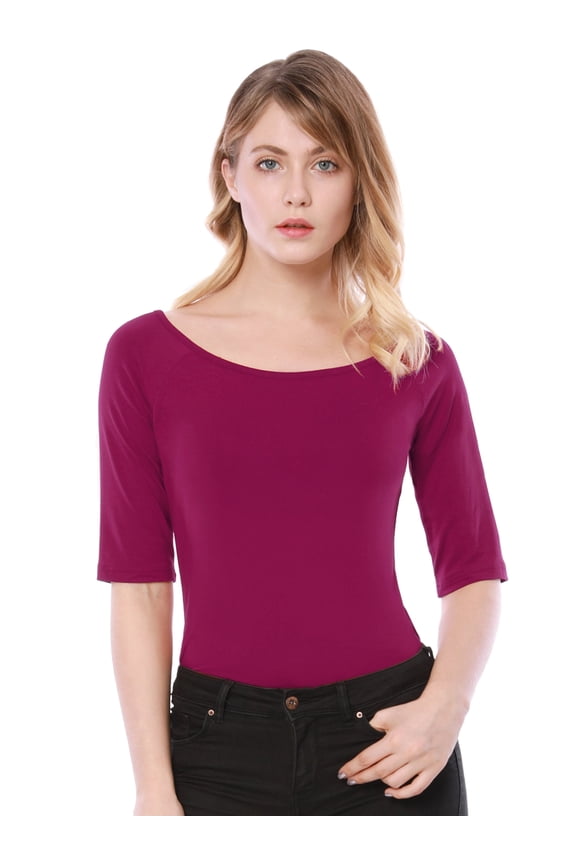 Women's Slim Fit Pullover Boat Neck Stretchable T-Shirt 3XL Fuchsia