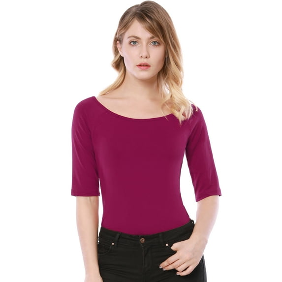 DARING DIVA Women's Slim Fit Pullover Boat Neck Stretchable T-Shirt 3XL Fuchsia