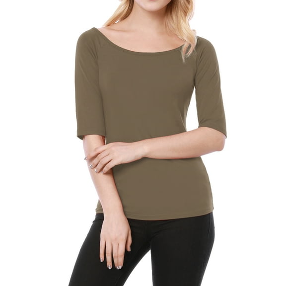 DARING DIVA Women's Slim Fit Pullover Boat Neck Stretchable T-Shirt L Dark Khaki