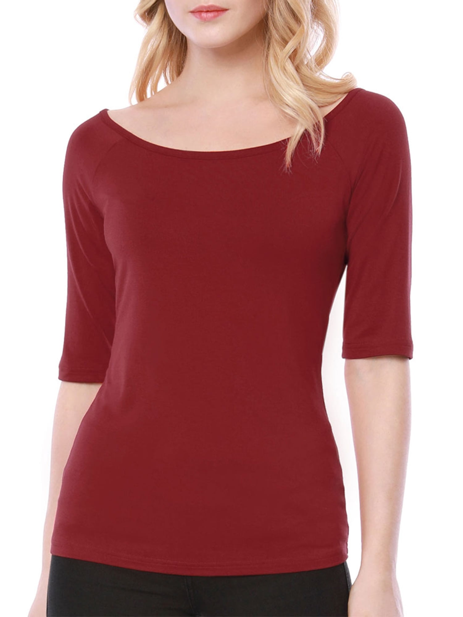 DARING DIVA Women's Slim Fit Pullover Boat Neck Stretchable T-Shirt L Red