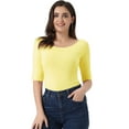 thumbnail image 1 of DARING DIVA Women's Slim Fit Pullover Boat Neck Stretchable T-Shirt S Light Yellow, 1 of 6